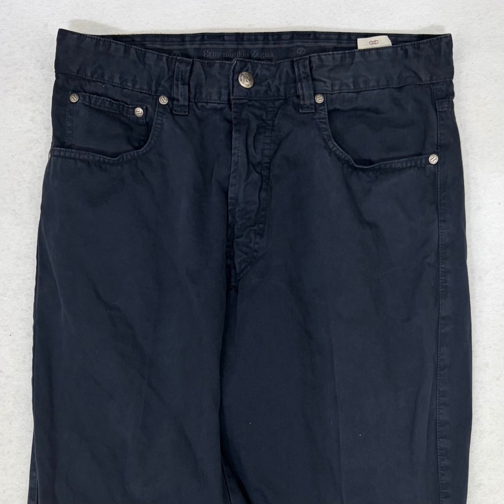 Ermenegildo Zegna Pants Mens 33 Navy Blue 5 Pocket Cotton Straight Leg Italy